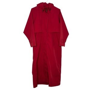 L.L. Bean Red Vintage Hooded Raincoat Trench Coat Jacket Small Petite Outerwear